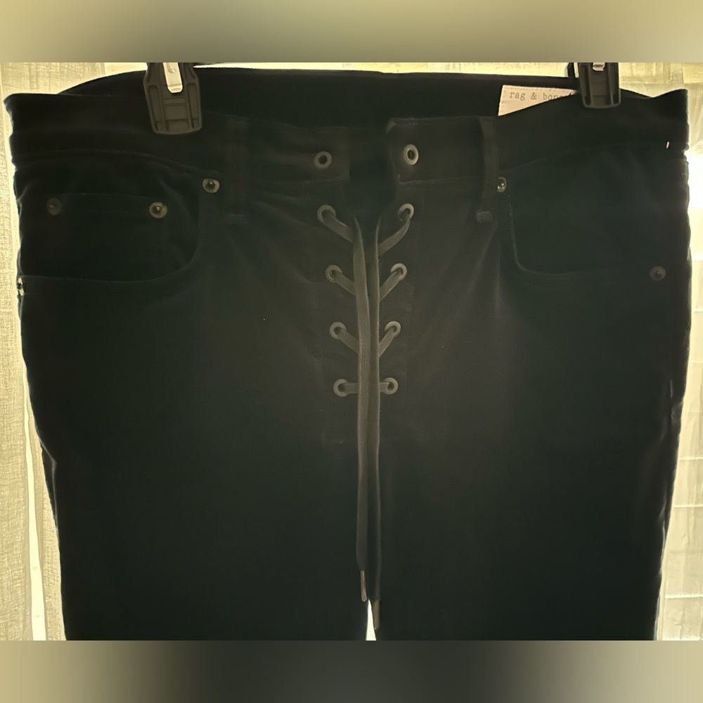 rag & bone Lace Up Front Black Velvet Skinny Pants Women's 32 - Boho / Goth NWOT